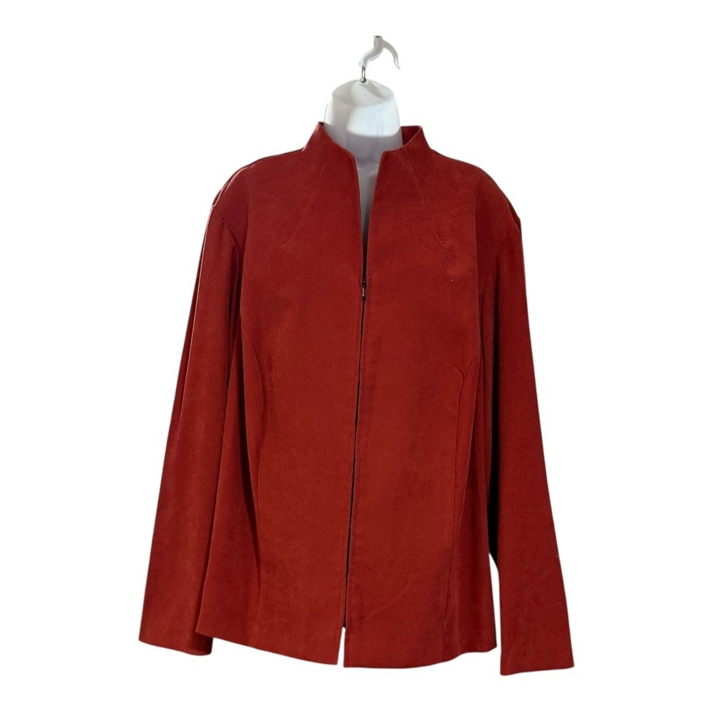 Coldwater Creek Orange Suede Mandarin Collar Zip‎ Front Jacket Women XL